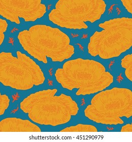 Seamless pattern with decorative hand drawn poppy flowers. 