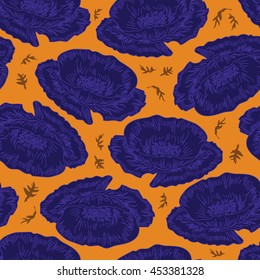 Seamless pattern with decorative hand drawn poppy flowers. 