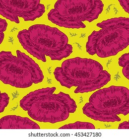 Seamless pattern with decorative hand drawn poppy flowers. 