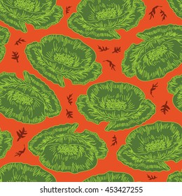 Seamless pattern with decorative hand drawn poppy flowers. 