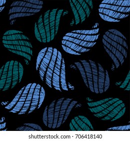 Seamless pattern with decorative, hand drawn shells. Vector illustration