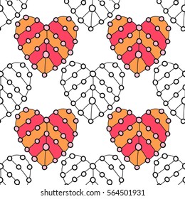 Seamless pattern with decorative hearts for coloring book. Romantic ornament.