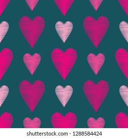 Seamless pattern with decorative hearts with a dashed texture. Valentine's day. Vector illustration. Can be used for wallpaper, textile, invitation card, web page background.