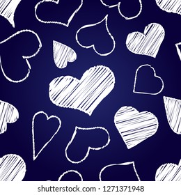 Seamless pattern with decorative hearts painted with chalk on the Board. Valentine's day. Vector illustration. Can be used for wallpaper, textile, invitation card, web page background.