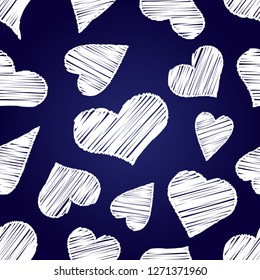 Seamless pattern with decorative hearts painted with chalk on the Board. Valentine's day. Vector illustration. Can be used for wallpaper, textile, invitation card, web page background.