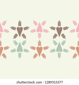 Seamless pattern with decorative hearts and rays with a dashed texture. Valentine's day. Vector illustration. Can be used for wallpaper, textile, invitation card, web page background.