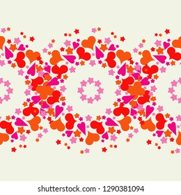 Seamless pattern with decorative hearts and stars. Mandala. Sacred image. Valentine's day. Vector illustration. Can be used for wallpaper, textile, invitation card, web page background.