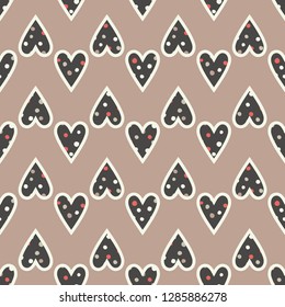 Seamless pattern with decorative hearts with stroke. Polka dot texture. Valentine's day. Vector illustration. Can be used for wallpaper, textile, invitation card, web page background.