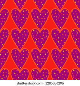 Seamless pattern with decorative hearts with stroke. Polka dot texture. Valentine's day. Vector illustration. Can be used for wallpaper, textile, invitation card, web page background.