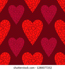 Seamless pattern with decorative hearts. Valentine's day. Vector illustration. Can be used for wallpaper, textile, invitation card, web page background.