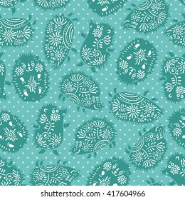 Seamless pattern with decorative hedgehogs. Cute kids background. Vector illustration.
