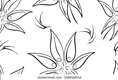 Seamless pattern with decorative hemp leaves on white background. Floral ornament. Abstract natural print. EPS10 vector illustration.