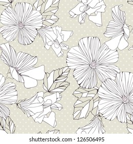 Seamless pattern with decorative  hibiscus flowers. Vintage vector background