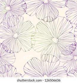 Seamless pattern with decorative  hibiscus flowers. Delicate vector background