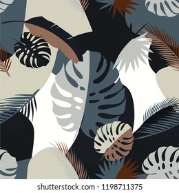 Seamless pattern with decorative image of exotic tropical leaves