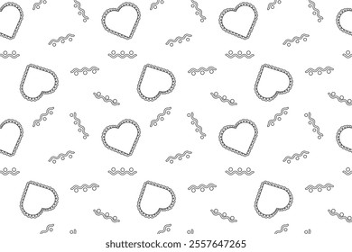 Seamless pattern of decorative lace hearts with wavy lines and dots, perfect for childrens coloring activities.