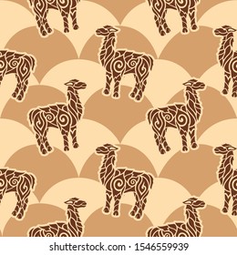 Seamless pattern with decorative lama silhouettes on the beautiful background