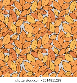 Seamless pattern with decorative leaf. Beautiful yellow and orange autumn leaves and twigs. Vector stock illustration