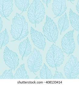 Seamless pattern from decorative leaves drawn by hand and painted. Vector graphics.