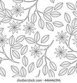 Seamless pattern with decorative leaves, flowers and lines isolated on white background can be used for linen, napkin designs, textile, wallpaper and more creative designs.