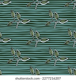 Seamless pattern with decorative leaves. Hand drawn exotic botanical texture. Sketch jungle leaf seamless wallpaper. Vector floral background. Design for fabric, textile print, wrapping, cover