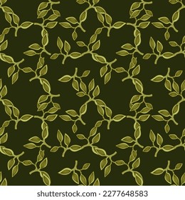 Seamless pattern with decorative leaves. Hand drawn exotic botanical texture. Sketch jungle leaf seamless wallpaper. Vector floral background. Design for fabric, textile print, wrapping, cover