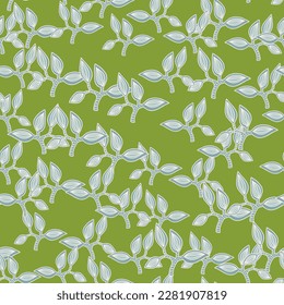 Patrón sin foco con hojas decorativas. Textura botánica exótica dibujada a mano. Esbozar papel tapiz sin fisuras de la hoja de la jungla. Fondo vectorial floral. Diseño para tela, impresión textil, envoltura, cubierta