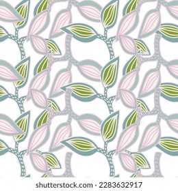 Seamless pattern with decorative leaves. Hand drawn exotic botanical texture. Sketch jungle leaf seamless wallpaper. Vector floral background. Design for fabric, textile print, wrapping, cover
