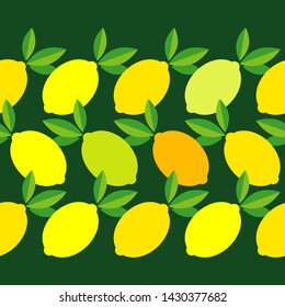 Seamless pattern with decorative lemons. Cute cartoon. Summer garden. Vector illustration. Can be used for wallpaper, textile, invitation card, wrapping, web page background.