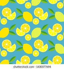 Seamless pattern with decorative lemons. Cute cartoon. Summer garden. Vector illustration. Can be used for wallpaper, textile, invitation card, wrapping, web page background.