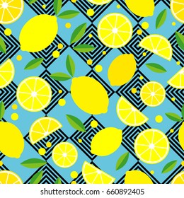 Seamless pattern with decorative lemons. Tropical fruits. Textile rapport.
