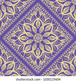 Seamless pattern with decorative mandala ornament. Hand drawn vector illustration. For fashion design, print