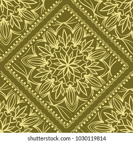 Seamless pattern with decorative mandala ornament. Hand drawn vector illustration. For fashion design, print