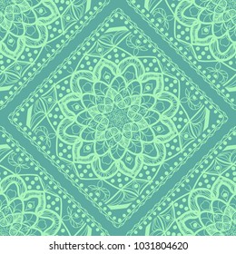 Seamless pattern with decorative mandala ornament. Hand drawn vector illustration. For fashion design, print