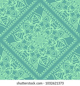 Seamless pattern with decorative mandala ornament. Hand drawn vector illustration. For fashion design, print