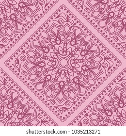 Seamless pattern with decorative mandala ornament. Hand drawn vector illustration. For fashion design, print