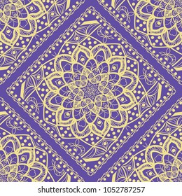 Seamless pattern with decorative mandala ornament. Hand drawn vector illustration. For fashion design, print