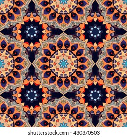 Seamless pattern. Decorative pattern with mandalas in beautiful colors. Vector background