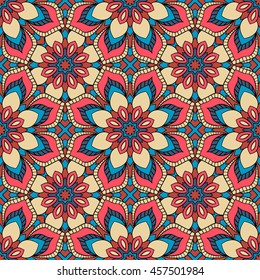 Seamless pattern. Decorative pattern with mandalas in beautiful colors. Vector background