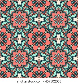 Seamless pattern. Decorative pattern with mandalas in beautiful colors. Vector background