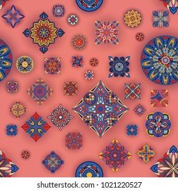 Seamless pattern with decorative mandalas. Vintage mandala elements