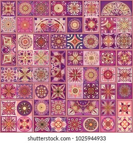 Seamless pattern with decorative mandalas. Vintage mandala elements. Colorful patchwork