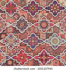 Seamless pattern with decorative mandalas. Vintage mandala elements. Colorful patchwork