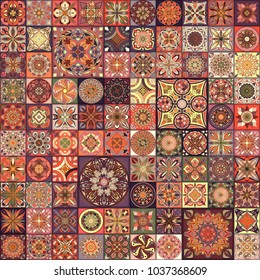 Seamless pattern with decorative mandalas. Vintage mandala elements. Colorful patchwork