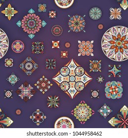 Seamless pattern with decorative mandalas. Vintage mandala elements