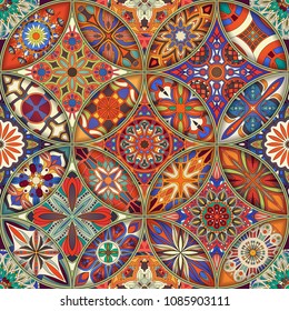 Seamless Pattern With Decorative Mandalas. Vintage Mandala Elements