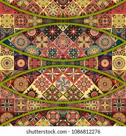 Seamless pattern with decorative mandalas. Vintage mandala elements