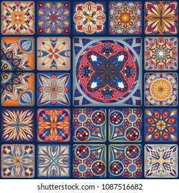 Seamless pattern with decorative mandalas. Vintage mandala elements. Colorful patchwork
