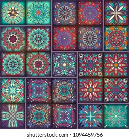 Seamless pattern with decorative mandalas. Vintage mandala elements. Colorful patchwork
