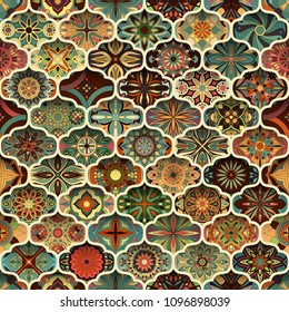 Seamless pattern with decorative mandalas. Vintage mandala elements